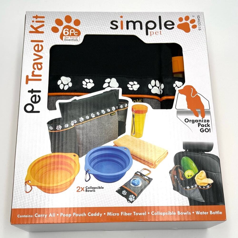 SIMPLE PET Pet Travel Kit Carry all organizer Poop pouch caddy Microfiber towel